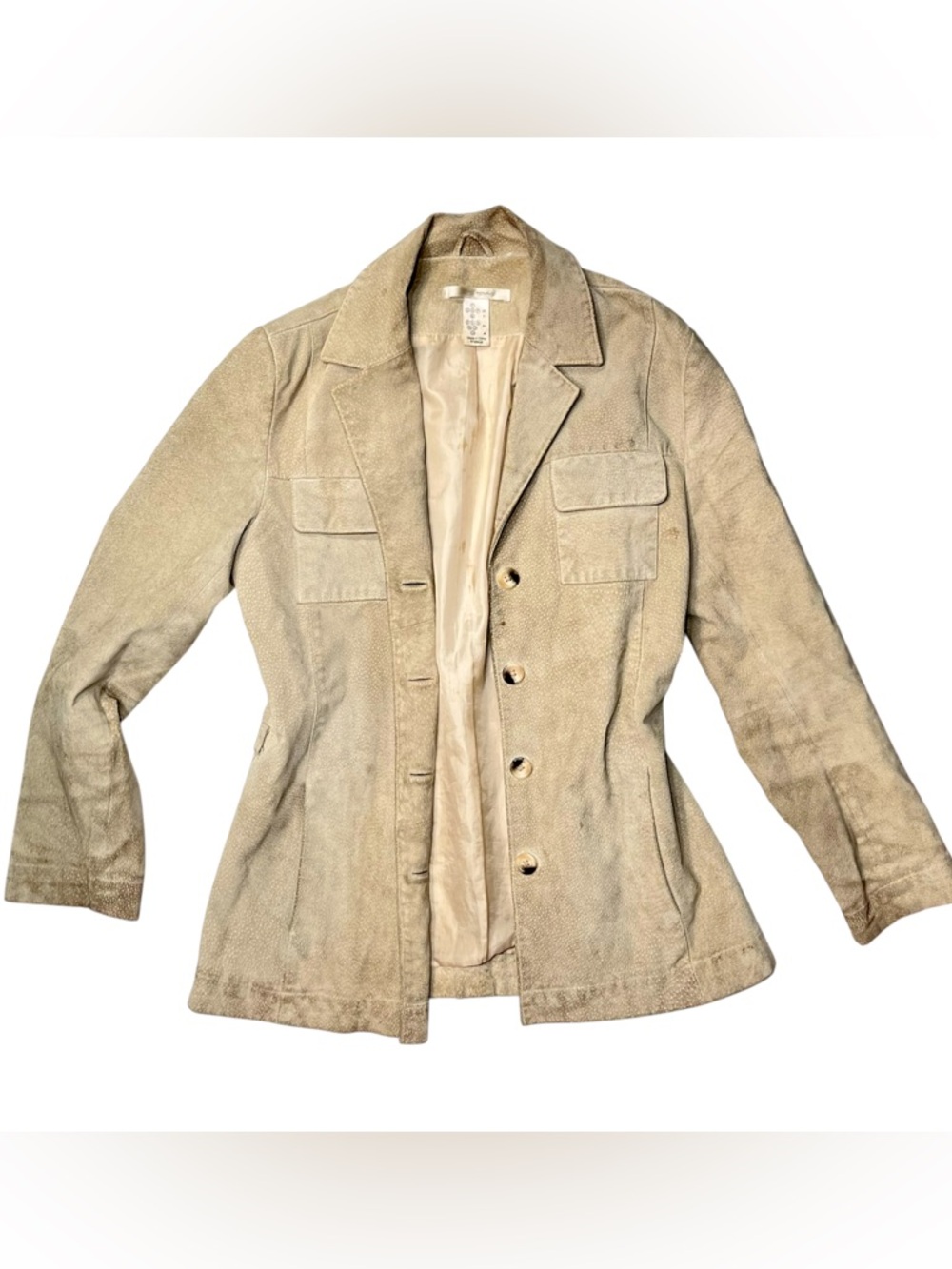 Cote Femme Beige Leather Women's Blazer Jacket Small Curvy Mid Length
